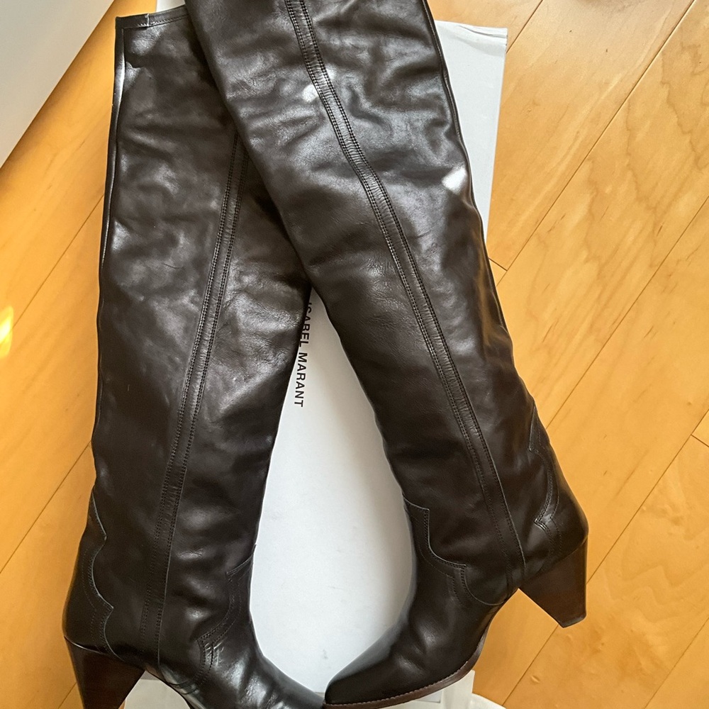 Isabel Marant Black Leather Western Boots